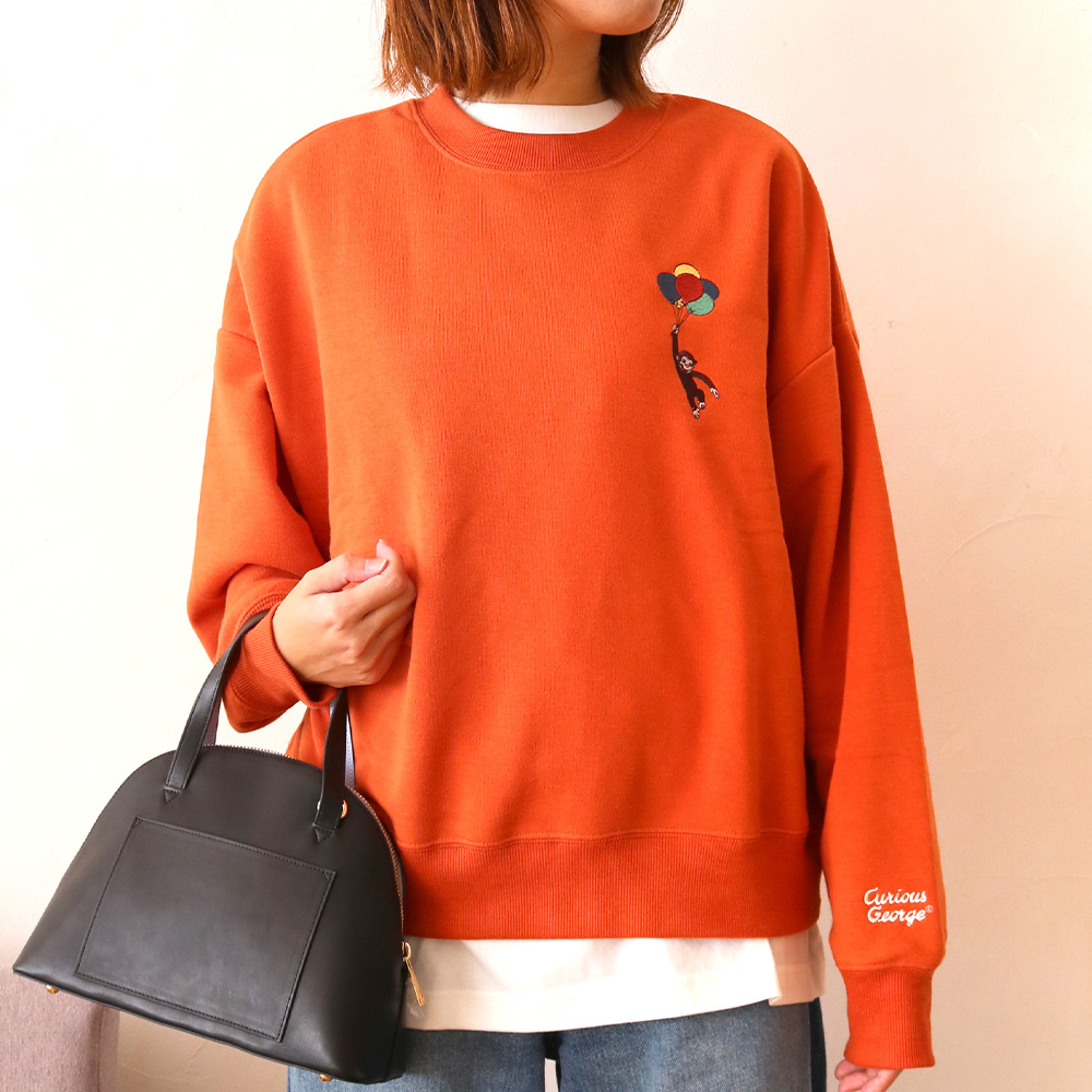 おさるのジョージ 裏起毛ワイドクルーネックトレーナー（レディース